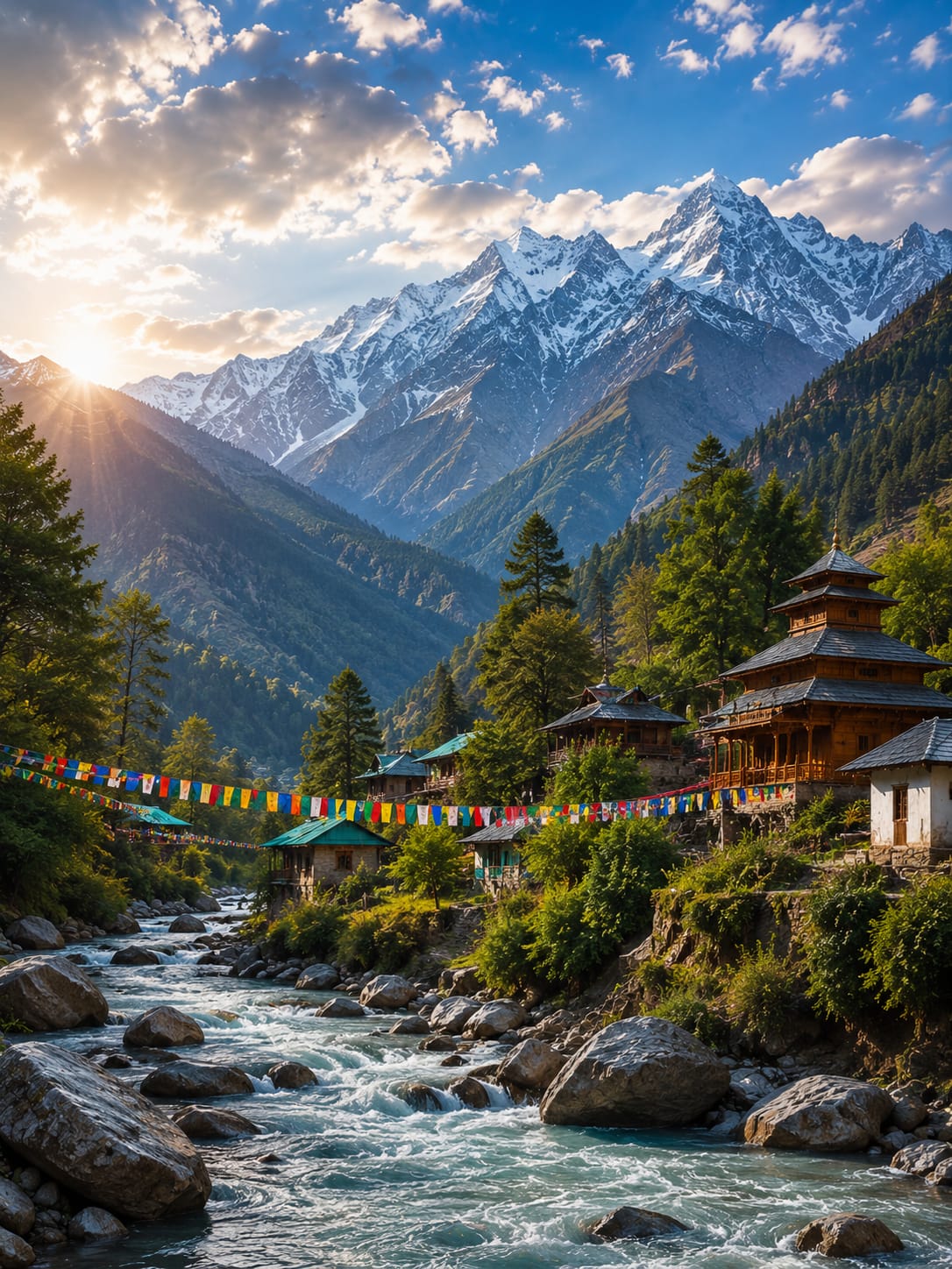 Wooden cabin in the Himalayas near Manali