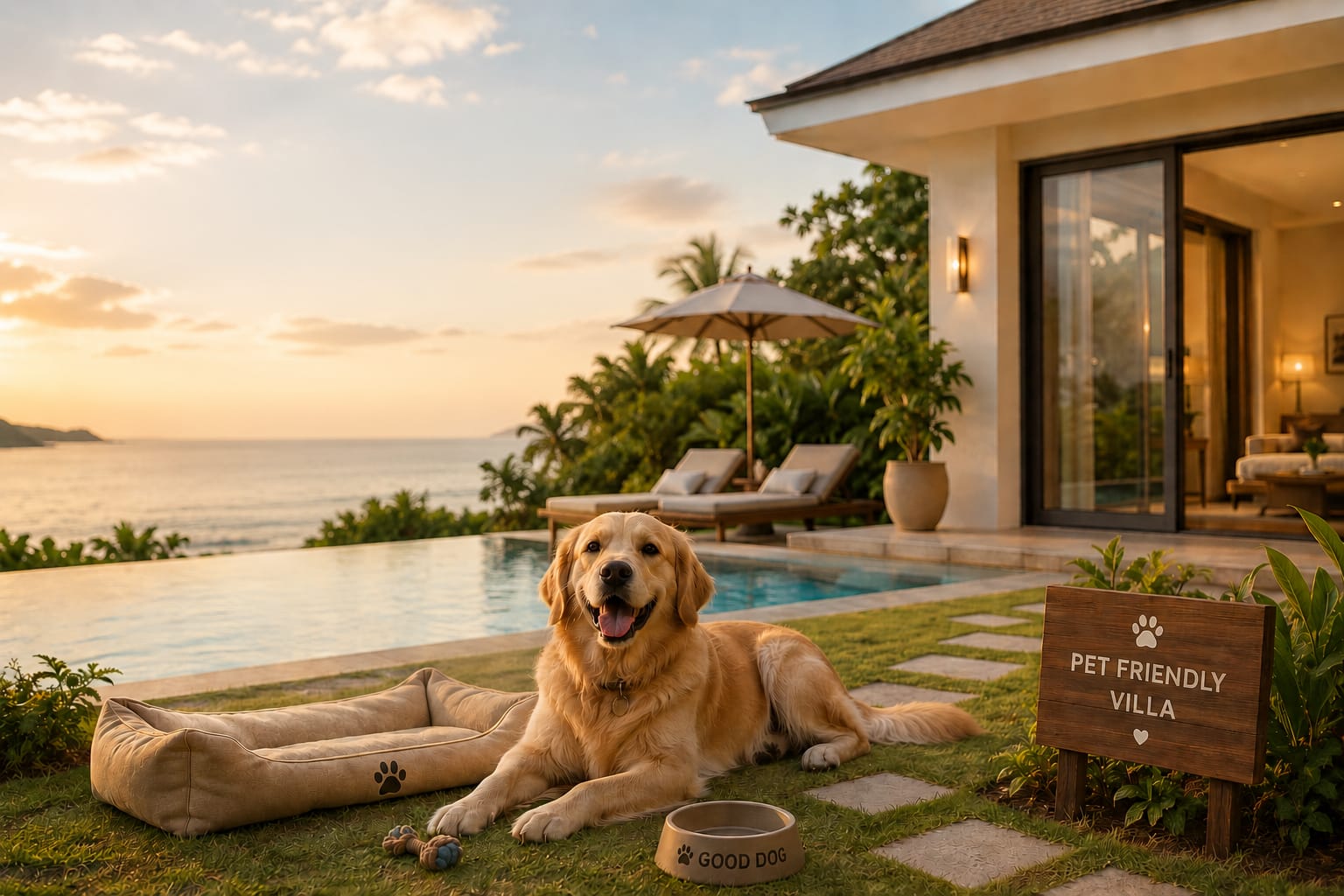 Dog on the porch of a country villa
